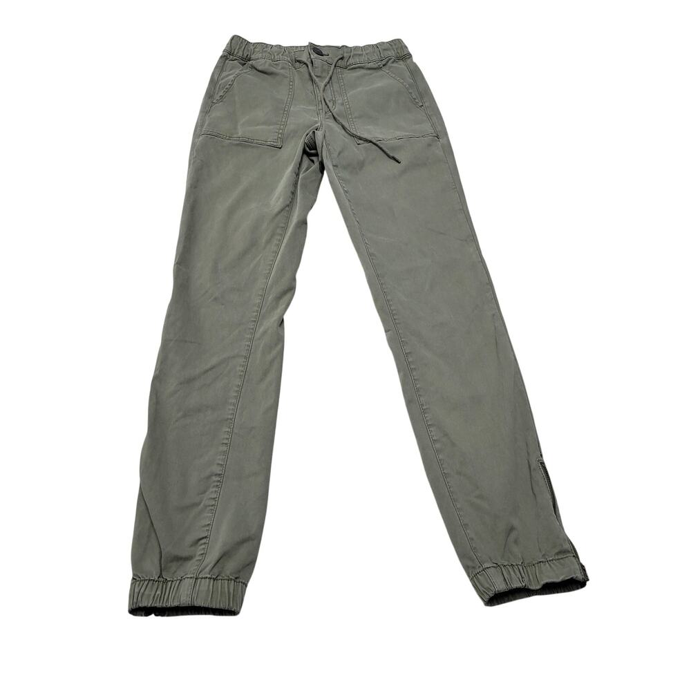 American Eagle AEO green brushed elastic waist jogger pants zipper moto 6 long